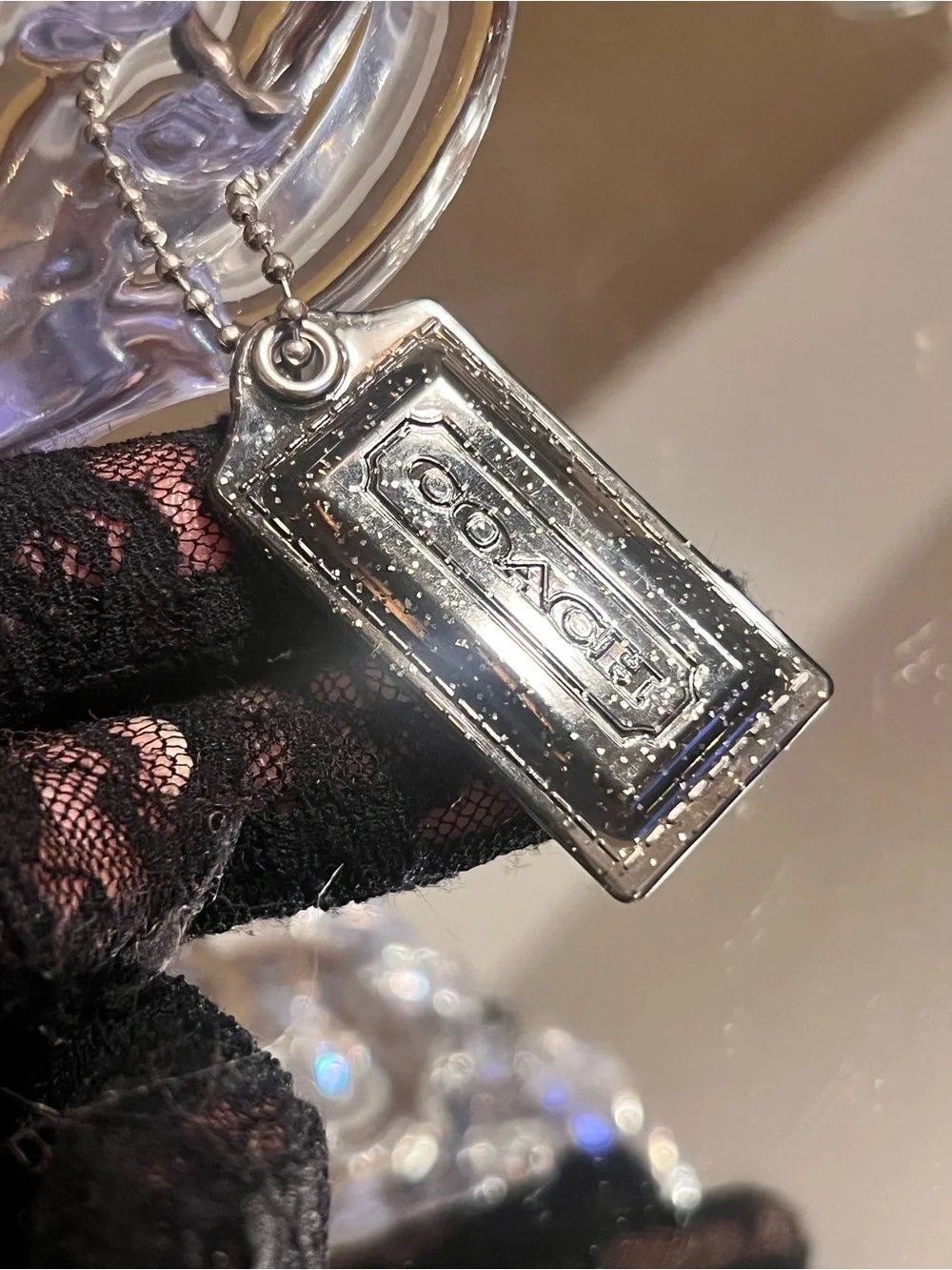 COACH  puppy glitter Logo Dog Tag Pendant